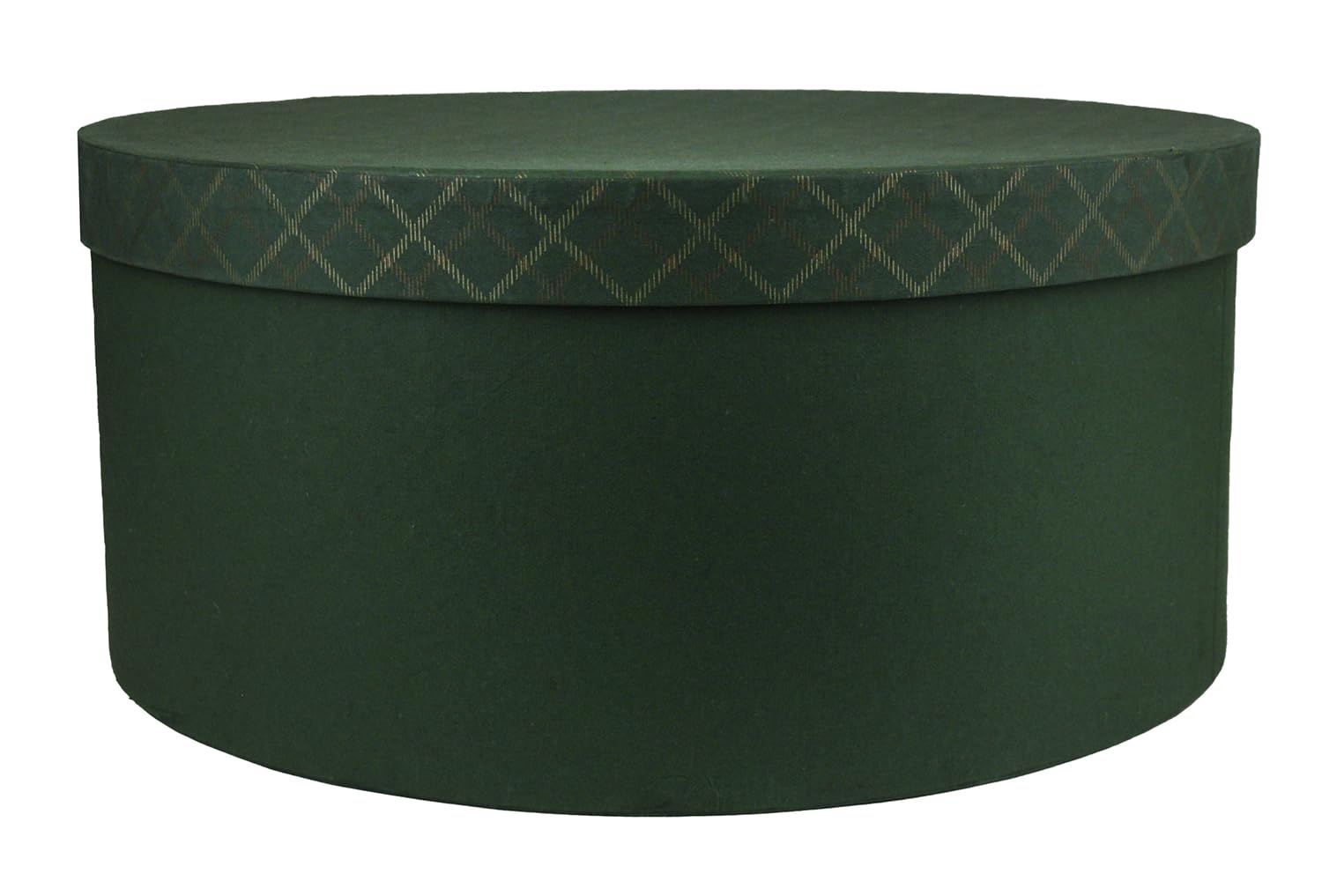 Emartbuy 50 x 21.5 cm Round Handmade Cotton Paper Hat Gift Box, Chequered Green, Green Interior