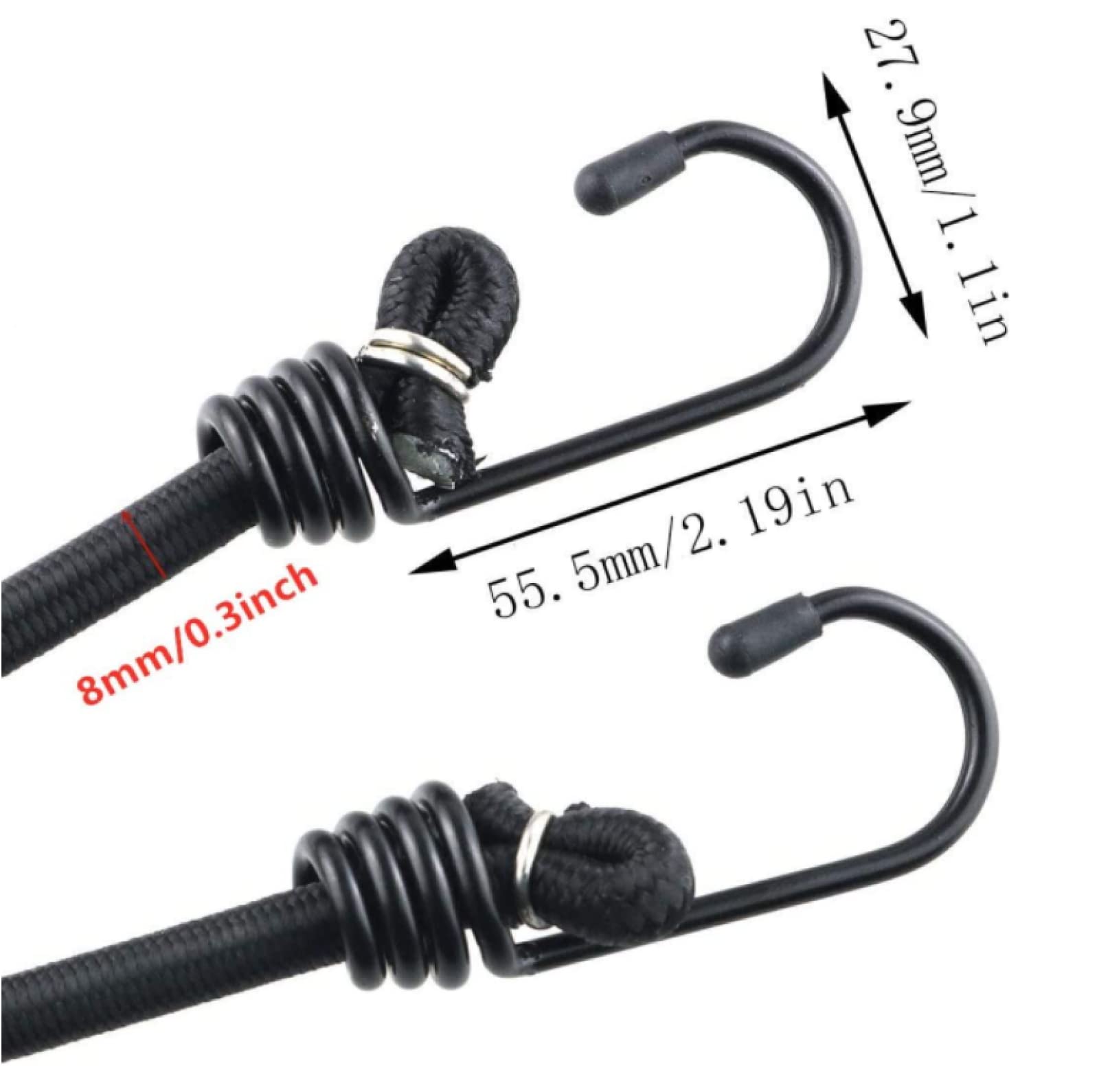 Corda elastica con gancio, gomma elastica, corda elastica ad altissima resistenza al gancio, per valigie, portapacchi, 2m