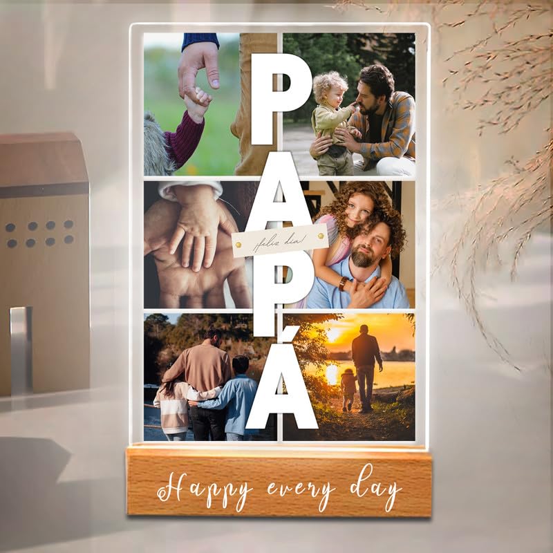 Gifts for Dad - Personalised Night Light with Photo Text Acrylic Plaque - Christmas Birthday Gifts for Dad from Son Daughter, Customised Fathers Day, Best Dad Ever Gifts (5 Size: 15-40cm)