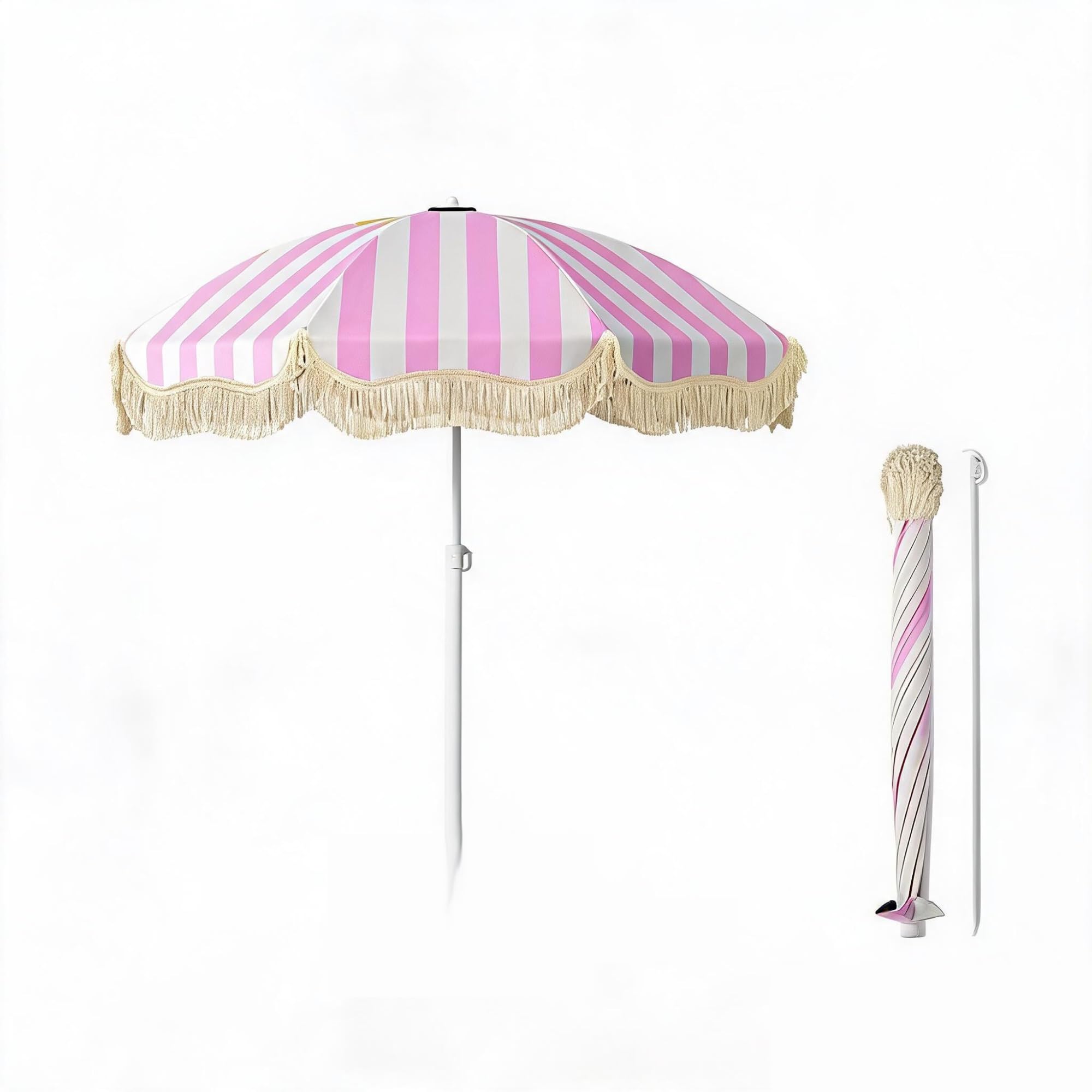 Sombrilla con flecos ideal para jardines piscinas y playas