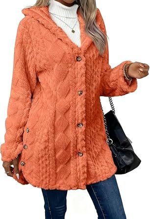 2026 New Womens Fall Winter Warm Fashion Hooded Cardigan Long Sleeve Coat for Casual Daily Wear