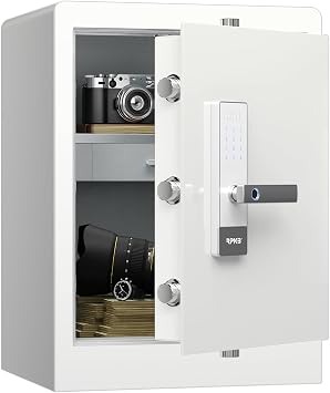 RPNB Home Safe Box,Large Personal Safe, Biometric Cabinet Safes,80 L | White Money Safe for Home, Metal Office Safe with Fingerprint Lock,Voice Prompt,One-Touch Unlock,Jewellery Drawer,Home,Hotel