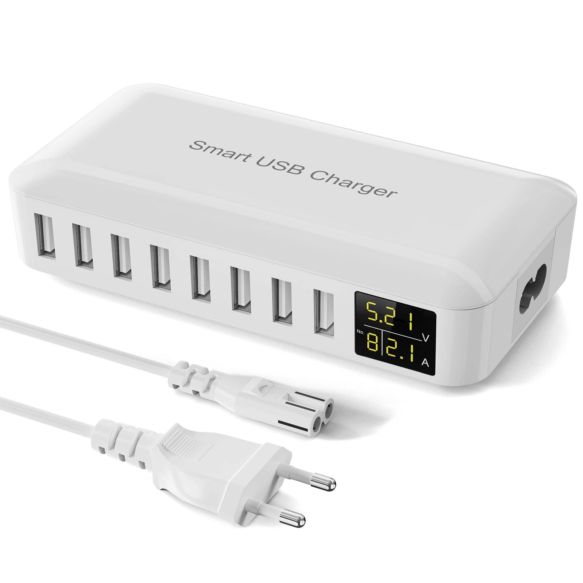 Ziwodiv Caricatore USB Multiplo, 8-Porte Presa USB Multipla con LCD Schermo, Stazione di Ricarica Portatili Caricabatterie per iPhone 15/14/Pro/Max, iPad, Samsung Galaxy S24/S23, Android, Tablet