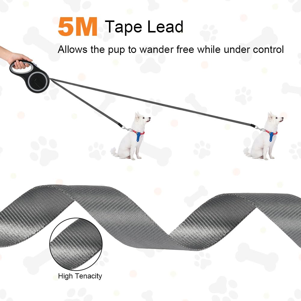 Aomig Retractable Dog Lead Tangle-Free Retractable Dog Leash, 5m/20kg Heavy-Duty Extendable Dog Leads - Image 3