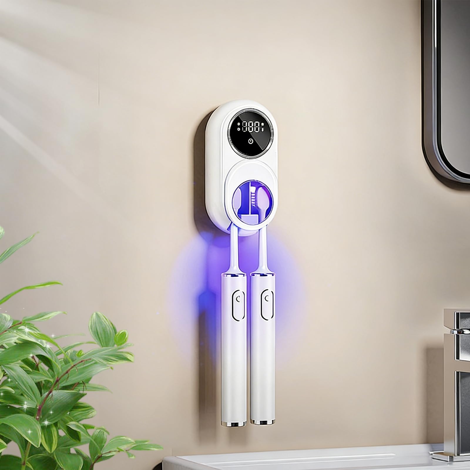 Portaspazzolino da parete con 2 fessure, custodia per la pulizia a induttanza senza trapano, per spazzolini da denti elettrici/manuali, organizer da bagno con design impermeabile e salvaspazio (bianco