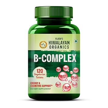 Vlado’s Himalayan Organics Vitamin B Complex with 100% RDA B1, B2, B3, B5, B6, B7, B9 & B12 | Hair Growth, Energy & Immunity | Youthful Skin - 120 Veg Tablets - image, photos