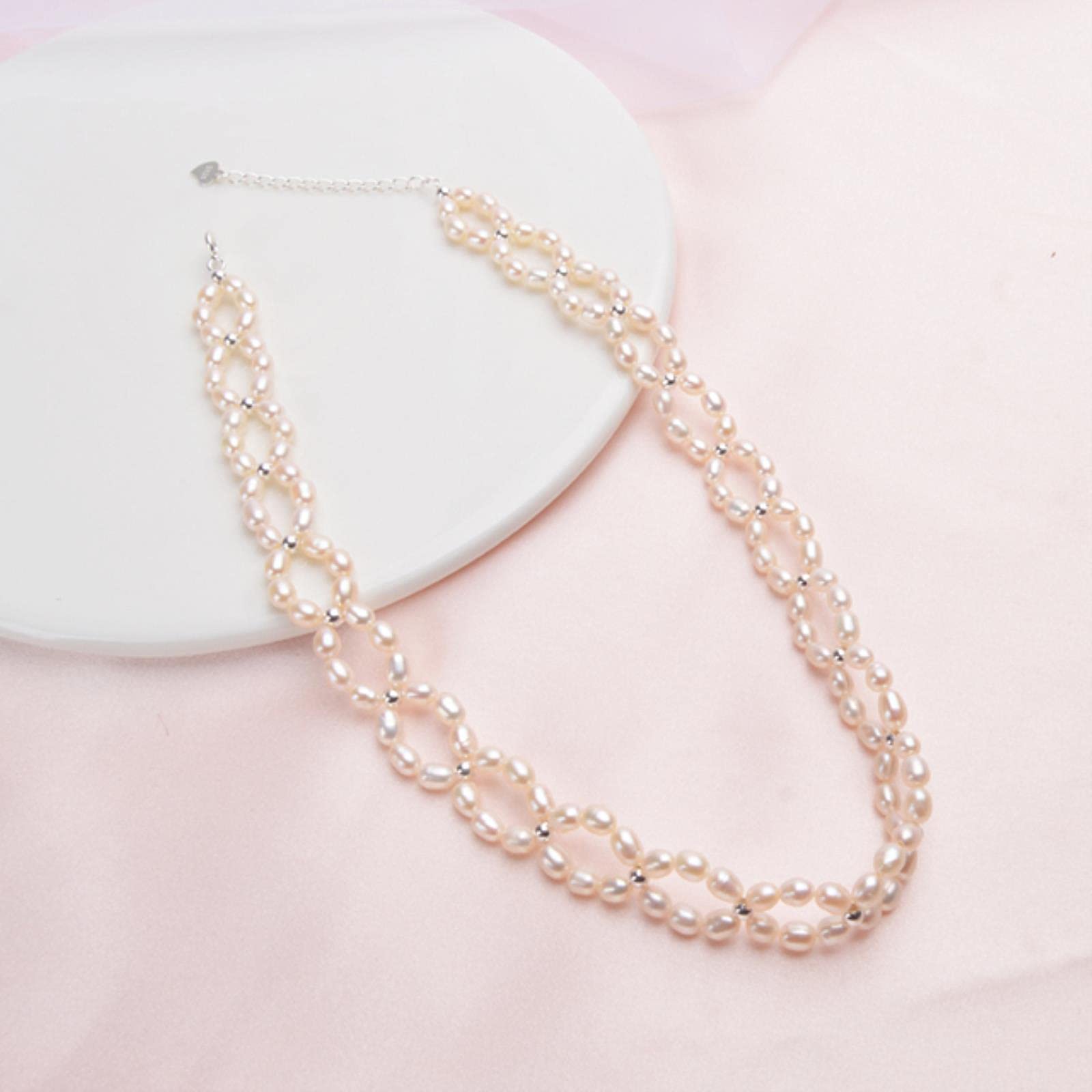 LOKILOKI Gargantilla De Perlas Naturales 925 Collares De Plata Esterlina Joyas para Mujeres 3-4 Mm Perla De Agua Dulce