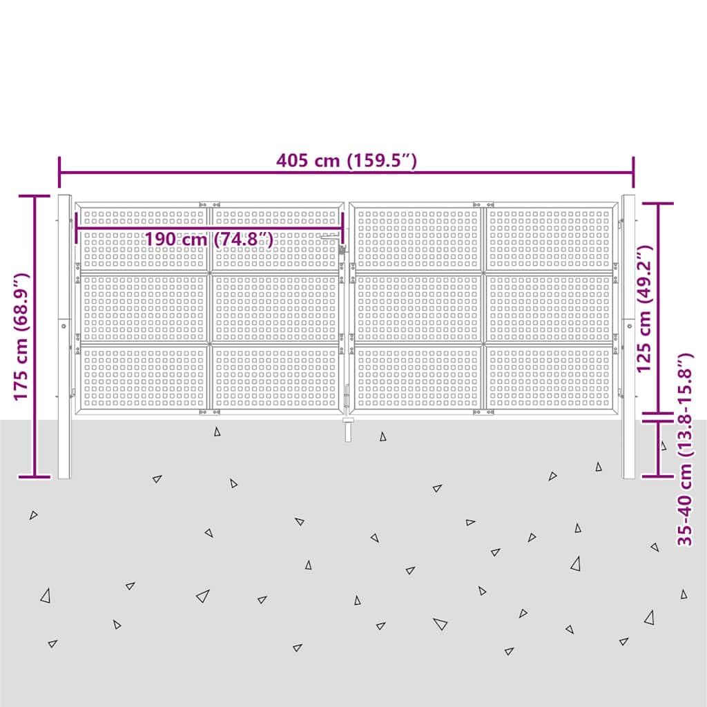 vidaXL Portail de jardin Anthracite 400 x 125 cm Acier