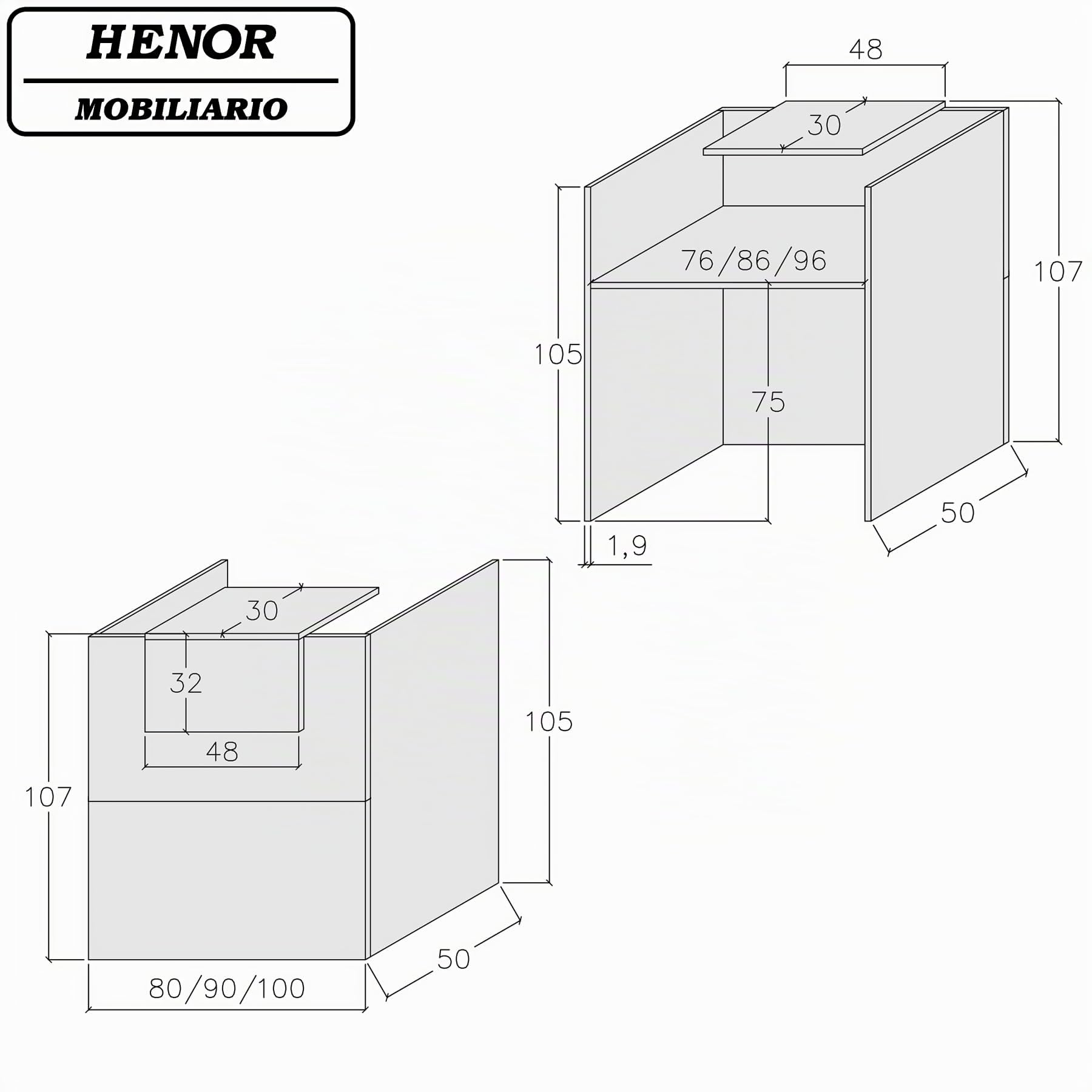 Henor Comptoir Oja. 80 x 50 x 107 cm. Bois avec Table intérieure. Idéal pour l’Accueil de Bureau. l’Attention. la Boutique. Le Commerce. Graphite Mat