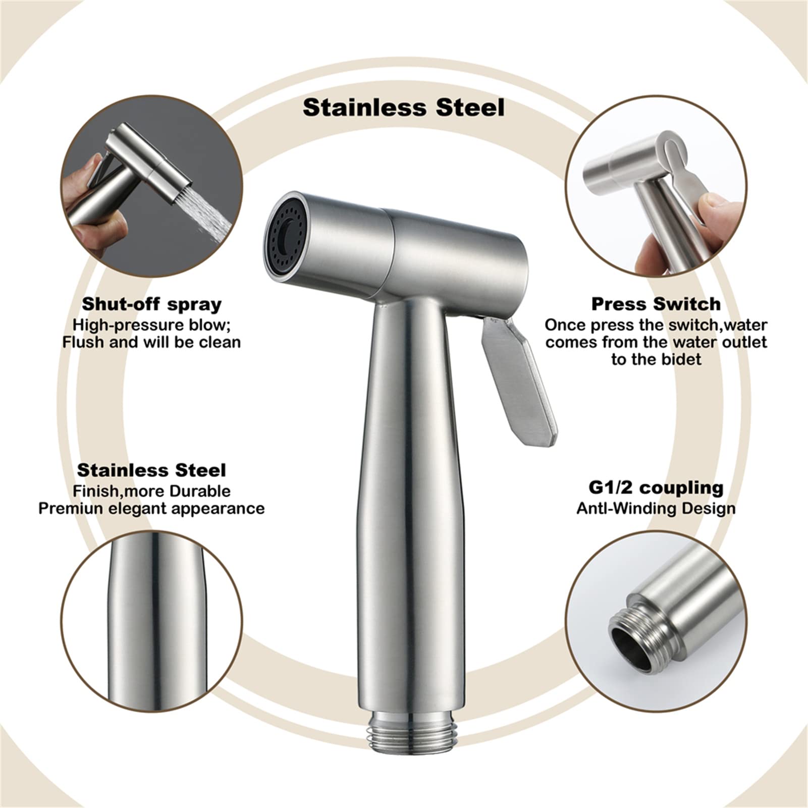 Spray Bidet Portatile per WC, Spray per Pannolini Lavabili per Neonati, Set di Spray Bidet detergente per WC in Acciaio Inossidabile