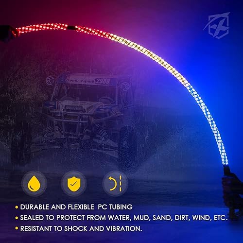 Miniatura 7 de Xprite Luz de látigo LED RGBW de 4 pies, control remoto y aplicación, patrón de persecución DIY con luces de freno de giro de frenado y marcha