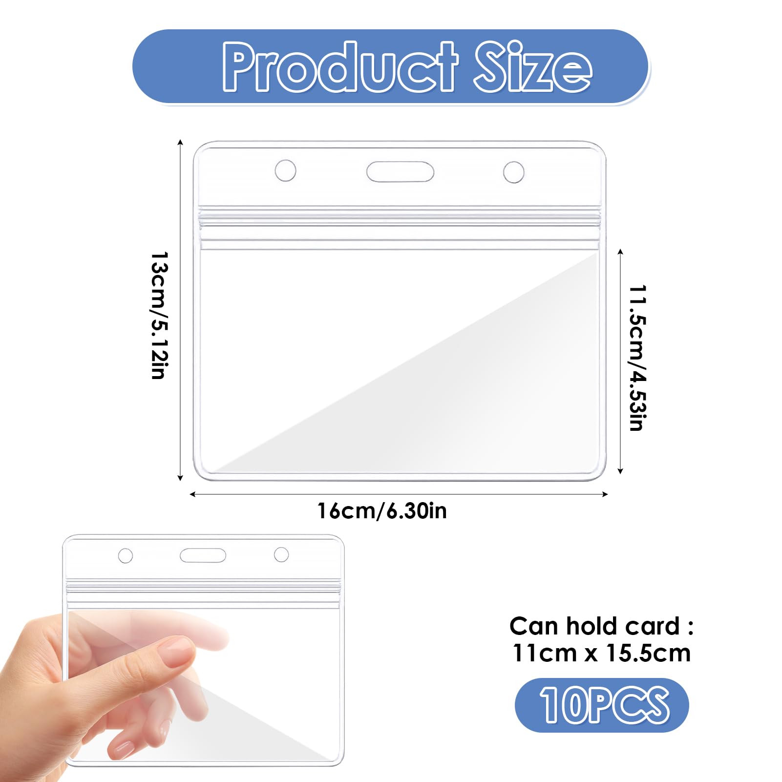 10 Pcs A6 Horizontal Extra Large Portrait Clear ID Badge Card Holders Plastic Pocket Pouches 16 x 13 cm Card Sleeve Name Tag Badges ID Holder Holds 155 x 110 mm for Passport ID Cards Business Office - Image 2