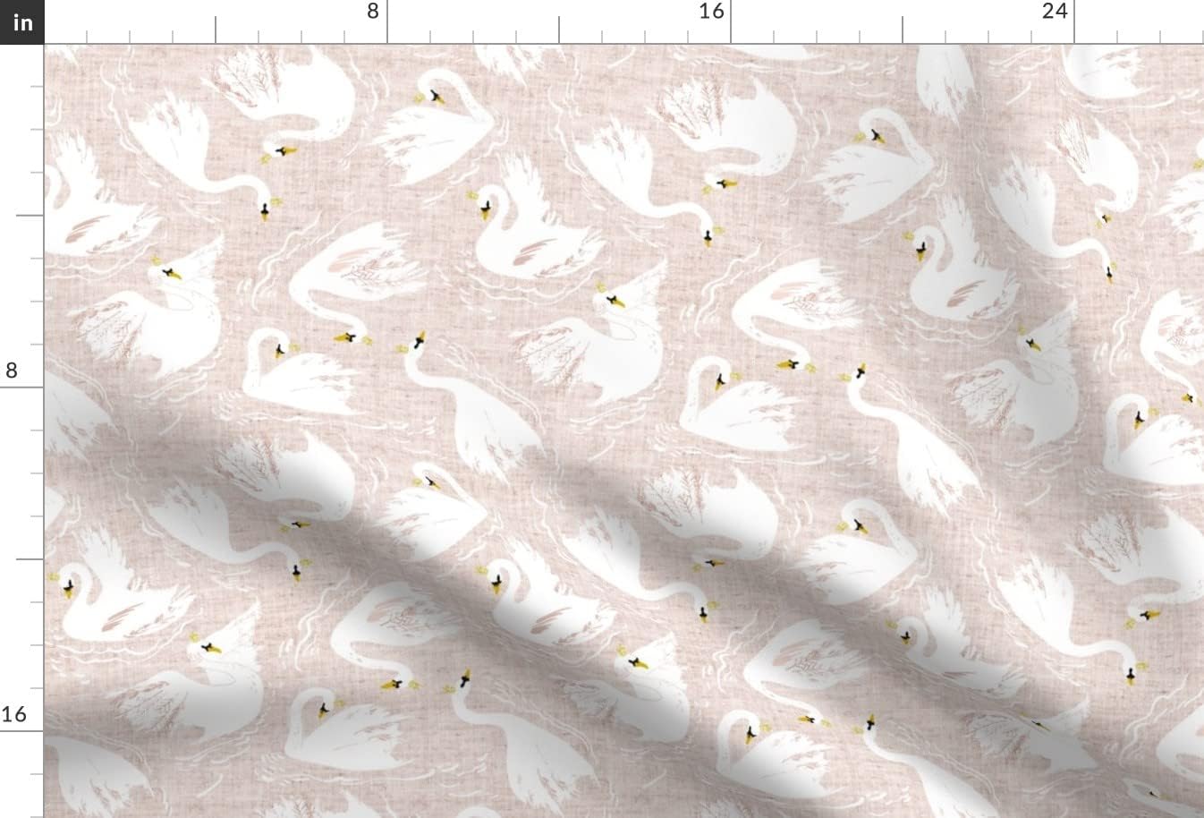 Spoonflower Fabric - Swan Blush Bird Crown Princess Water Animal Nursery Girl Whimsical Printed on Minky Fabric by The Yard - Sewing Baby Blankets Quilt Backing Plush