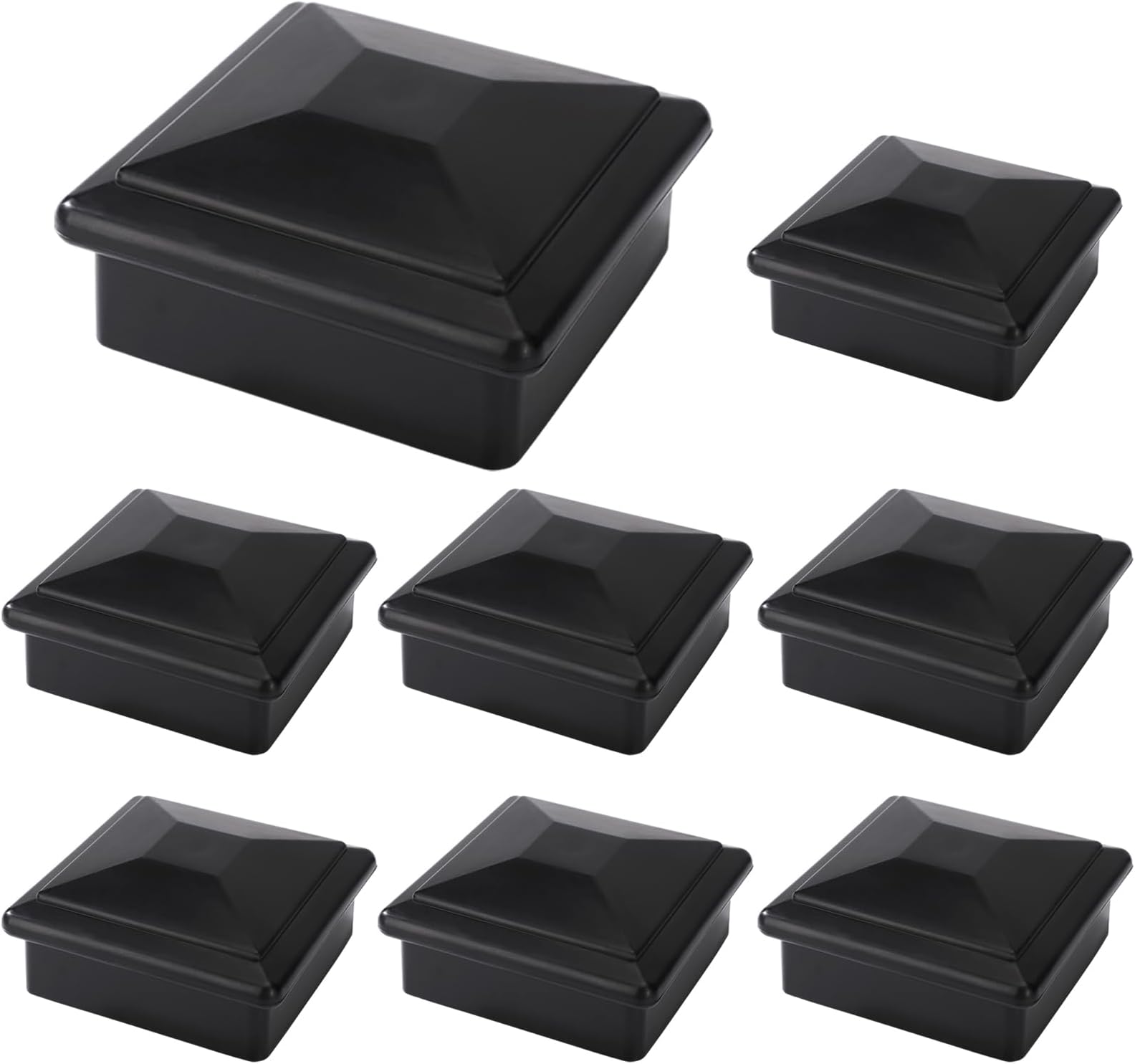 8 Pack 4x4 Fence Post Caps for True/Actual 3 1/2" x 3 1/2" Wood Post, Made from Hard PP Plastic and Against Fading, Keep Post from Cracking and Rotting (Black, 8Pack)