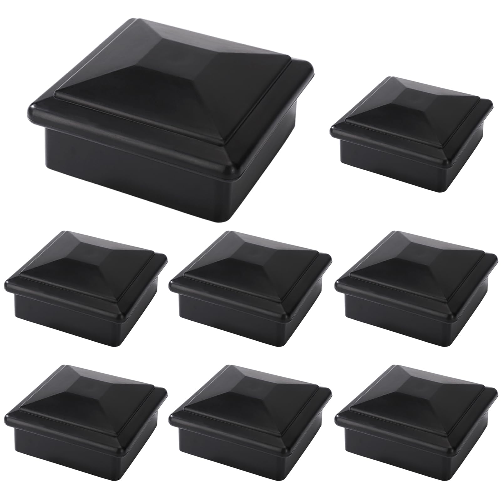 8 Pack 4x4 Fence Post Caps for True/Actual 3 1/2" x 3 1/2" Wood Post, Made from Hard PP Plastic and Against Fading, Keep Post from Cracking and Rotting (Black, 8Pack)