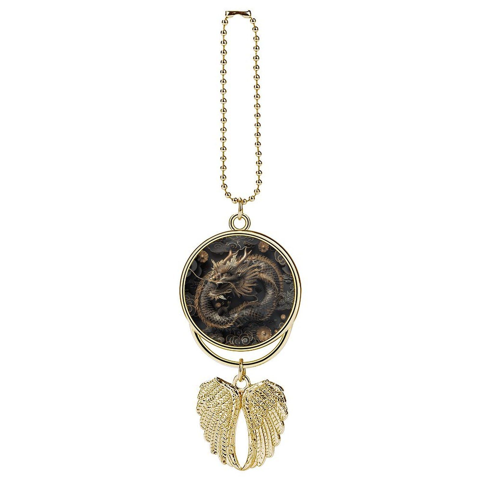 Chinese Dragon Style Car Pendant Car Rearview Mirror Pendant Custom Photo Car Hanging Ornament Car Rear View Mirror Hanging Accessories Angel Wing Car Charm Gift for Men Women