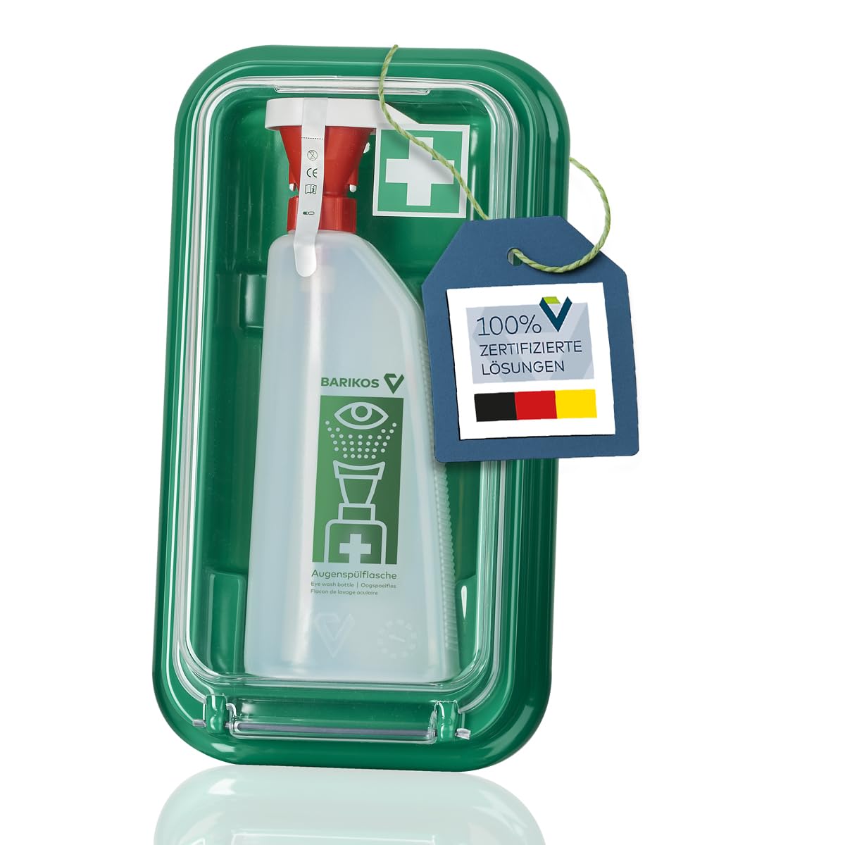 Augenspülflaschen Set Barikos: Wandbehälter inkl. 1x Augenspülflasche gefüllt - Augenspülung - Augendusche Erste-Hilfe Set