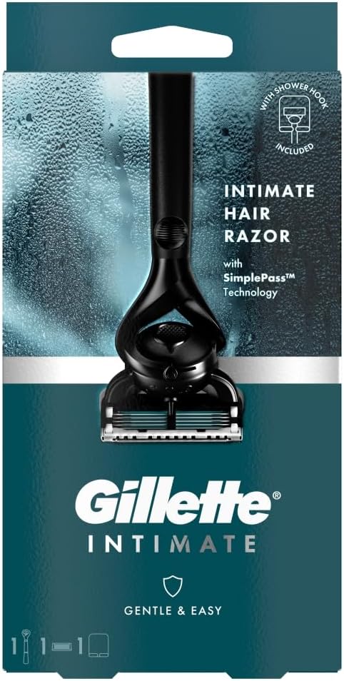 Gillette Body and Intimate Razor for Men, Razor for Pubic Hair, Gentle and Easy to Use, 1 Handle + 1 Razor Blade Refill