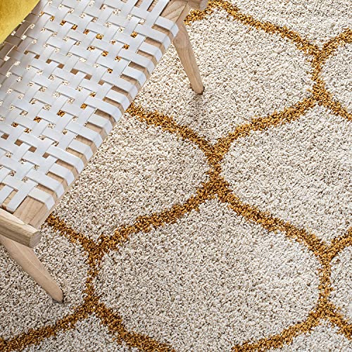 Image of Handwoven Microfibre 3D Rug for Living Room (Ivory & Gold Moroccan, 5 X 5 Feet (Round), Microfibre)