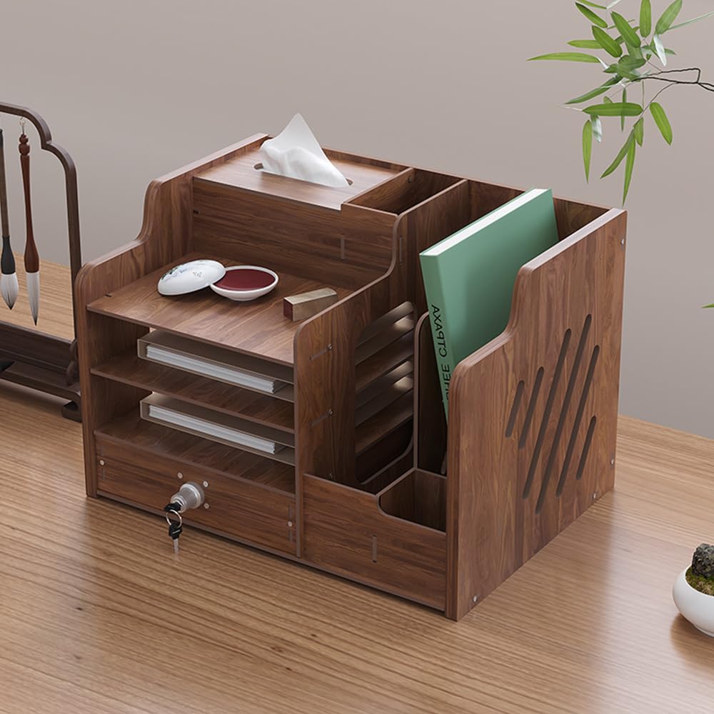 Organizer da scrivania in legno grande capacità formato A4 per ufficio casa scuola JB07-2 legno di noce