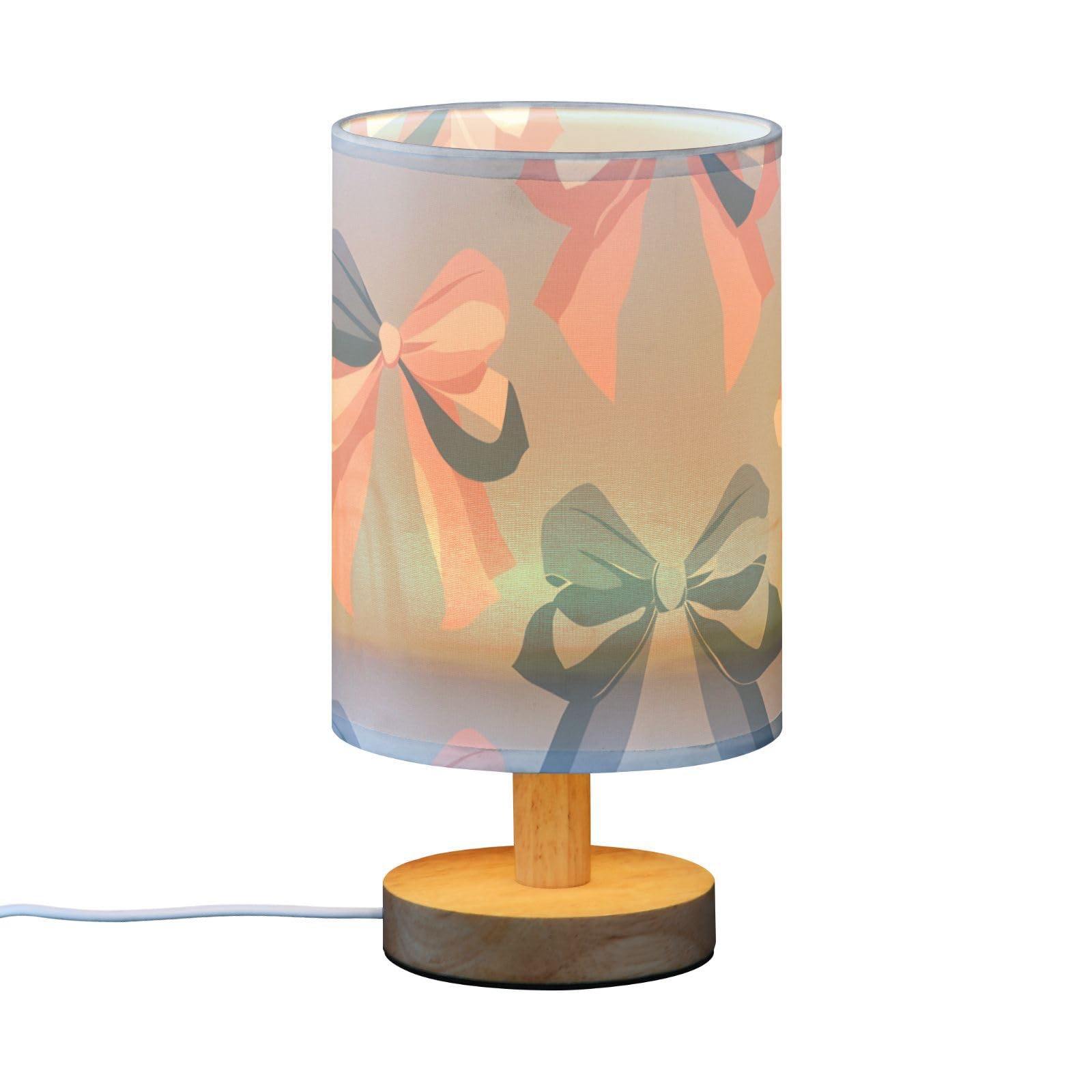 Mnsruu Bedside Table Lamp Pink Bow Blue Pattern Bedside Lamps LED Light Desk Lamp Fabric Shade Small Lamp for Bedroom Living Room (Bulb Included) - Image 4