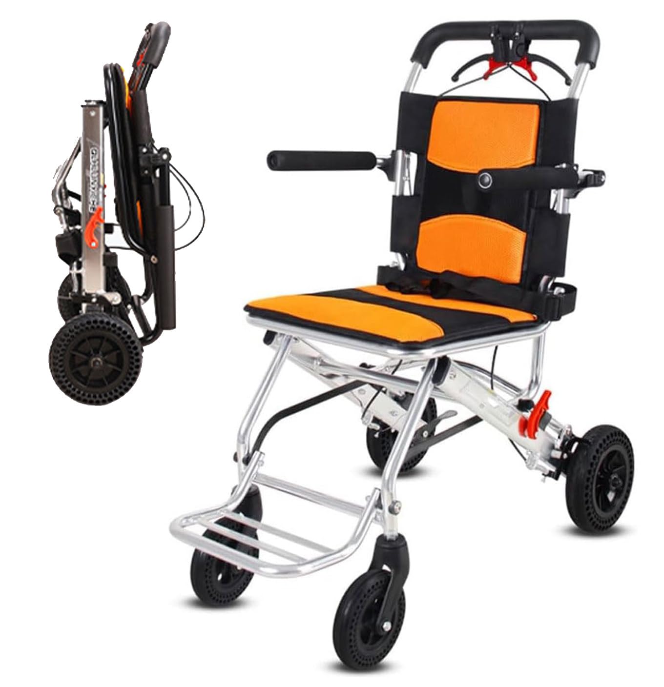 Silla de Ruedas de Transporte Plegable, Sillas de Ruedas de Viaje portátiles ultraligeras con Freno de Mano, Carros de Silla de Ruedas livianos de aleación de Aluminio para Ancianos y niños