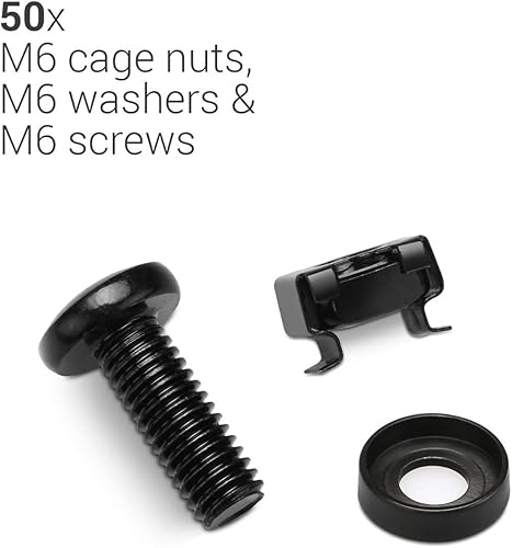 Miniatura 3 de kwmobile Kit de 50 tuercas jauladas, pernos y arandelas M6  para equipos de montaje en rack en panel de conexiones, gabinetes de red de datos,