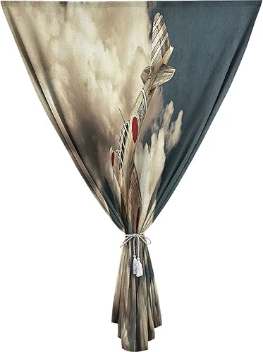 Akutan - Cortinas opacas portátiles autoadhesivas, decoración de avión, cortinas de oscurecimiento de habitación, diseño de avión de guerra cero