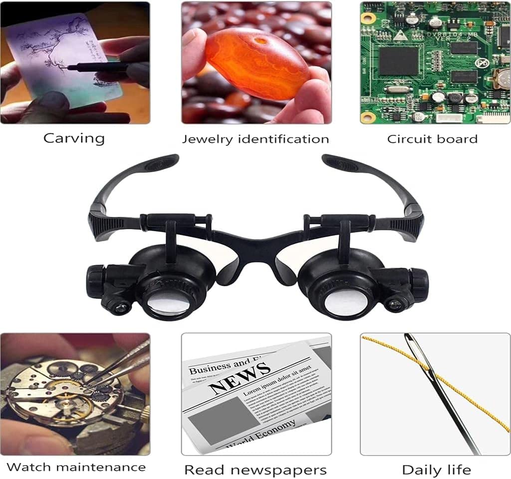 Lupa De Diadema con Luz Led para Gafas 10X 15X 20X 25X, Lupa De Doble Ojo para Relojero, Lupa De Cristal para Lentes Ópticas, para Matrimonio