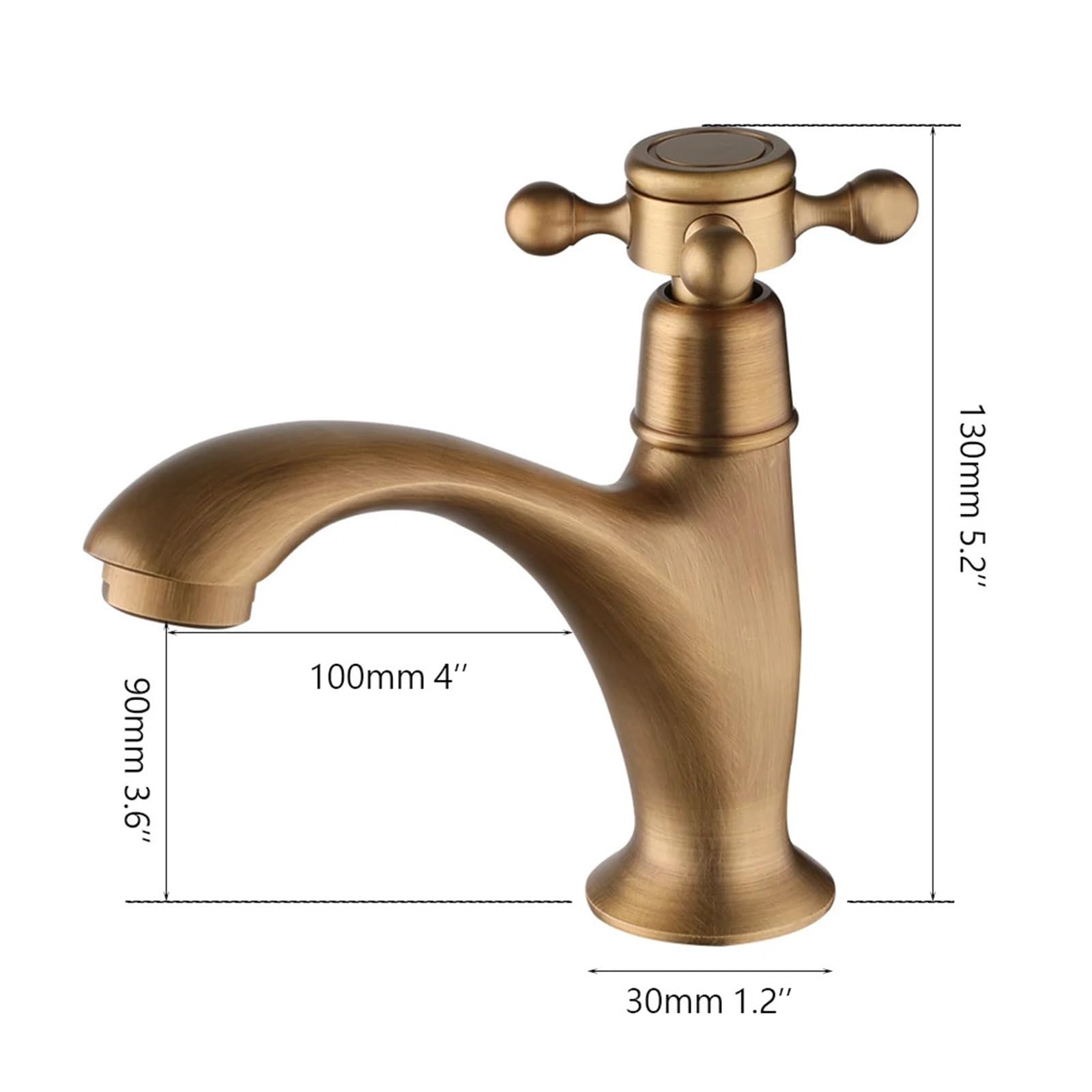 Robinet Salle Bain Robinet de lavabo de Salle de Bain en Laiton Antique, poignée croisée, contrôle de Rotation, Sortie d'eau Froide Unique, robinets de Baignoire montés sur Le Pont