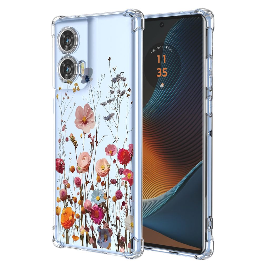 SEAHAI Hülle Für Motorola Edge 50 Fusion | Bunte Blumen, Transparent & Stoßfest | TPU Silikon Case