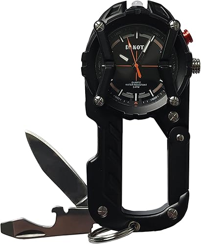 Dakota Multitool Clip Watch for Men  100ft Water Resistant Clip-On Watch with LED Light, Bottle Opener, Screwdriver & Carabiner  Stainless Steel