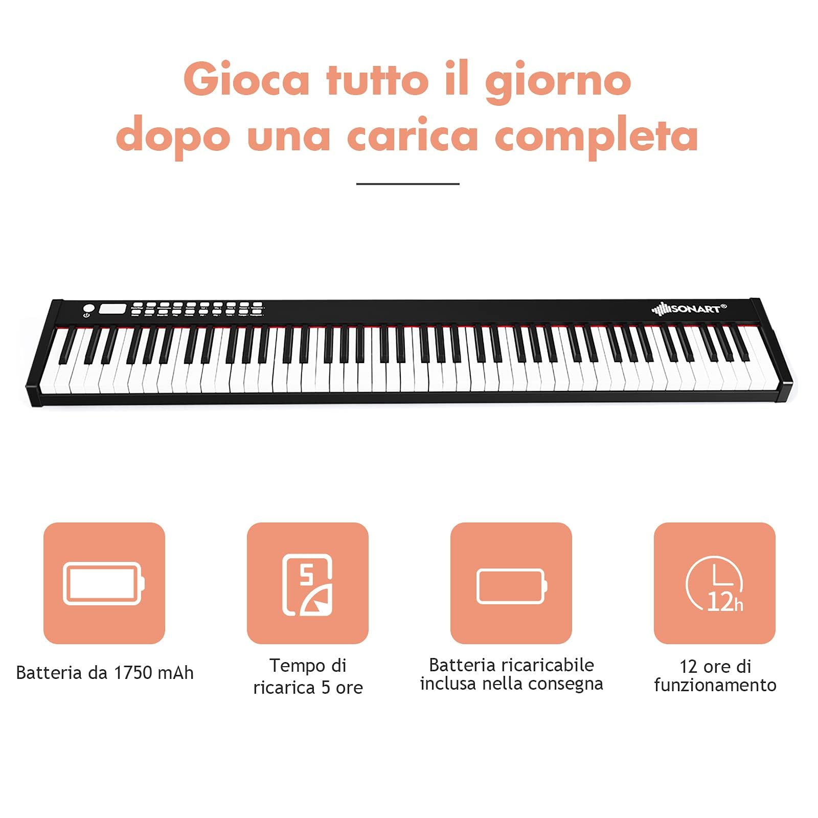 GYMAX Tastiera Elettronica 88 Tasti, 128 Ritmi e 128 Suoni, Pianoforte Digitale Portatile con Funzione di Insegnamento, Interfaccia USB, Borsa, Pedale di Sustain, per Bambini 3 Anni+ (Nero)