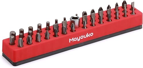 Miniatura 2 de Mayouko Organizador magnético de brocas hexagonales de 14 de pulgada, 43 agujeros, soporte de broca de 14 de pulgada, rojo, 2 estantes, soporte