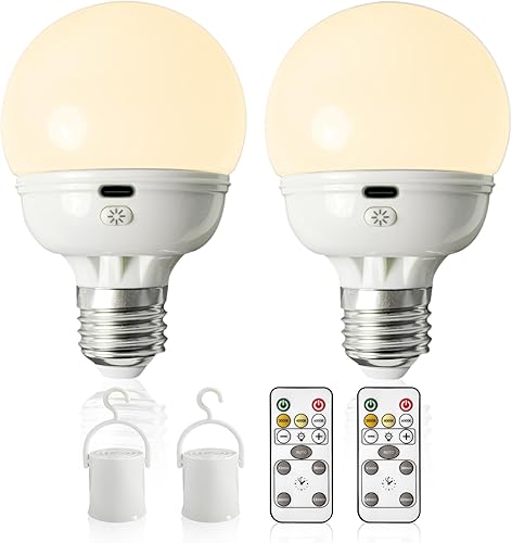 Bombillas recargables, bombilla a pilas con control remoto E26, bombillas LED de emergencia, blanco cálido, CCT con temporizador regulable para