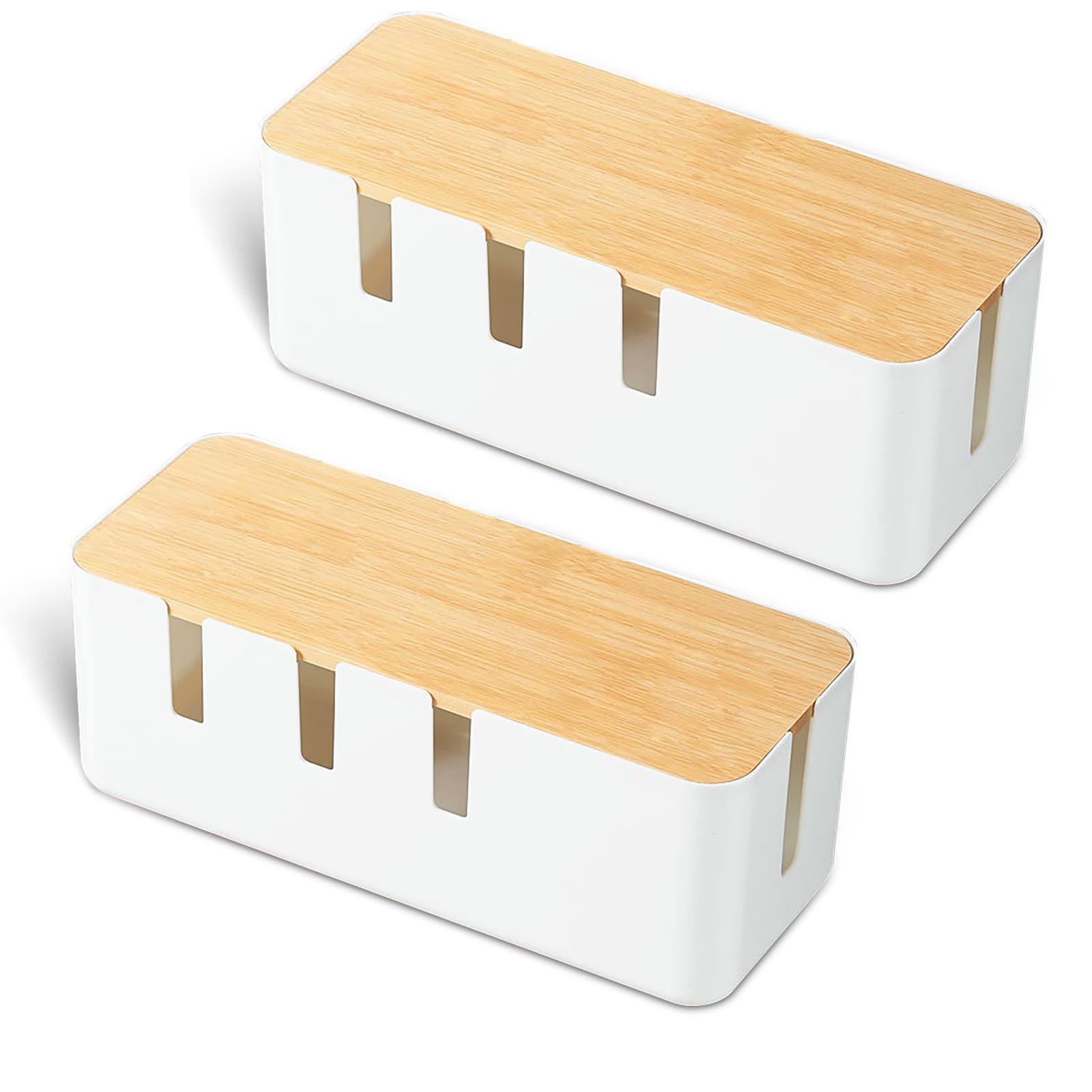 2pcs Cable Tidy Box, Cable Management Box with Bamboo Lid 30x12x11cm Cables Organised Boxes for Hiding Messy Wire Management