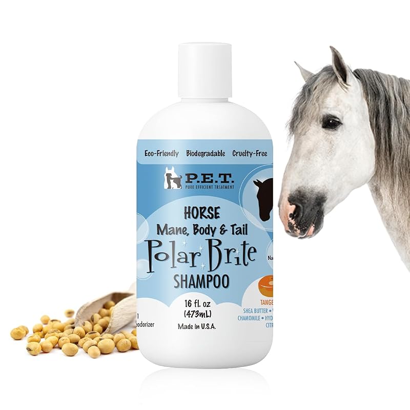 Shampoo para Cavalos P.E.T. PURE EFFICIENT TREATMENT Polar Brite para Crina, Corpo e Cauda, Fórmula Cítrica-Herbal, 480 mL