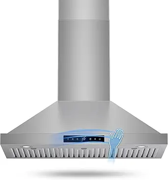 36 Inch Wall Mount Range Hood 1200CFM, 4 Speed Remote Control Kitchen Wall Mount Range Hood with Motion Sensor & Adjustable LED Lighting Ducted/Ductless Convertible Pro Series