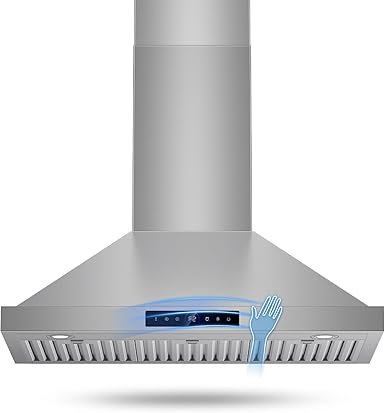 36 Inch Wall Mount Range Hood 1200CFM, 4 Speed Remote Control Kitchen Wall Mount Range Hood with Motion Sensor & Adjustable LED Lighting Ducted/Ductless Convertible Pro Series