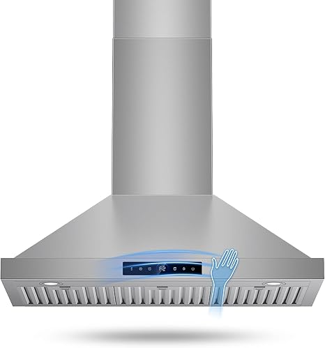 36 Inch Wall Mount Range Hood 1200CFM, 4 Speed Remote Control Kitchen Wall Mount Range Hood with Motion Sensor & Adjustable LED Lighting Ducted/Ductless Convertible Pro Series