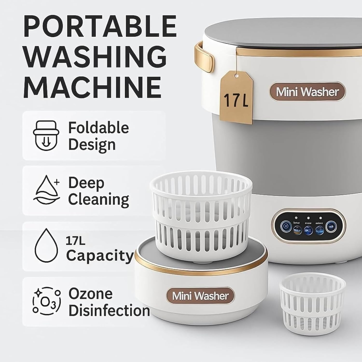 Portable Washing Machine, 17L/4 Gal, Foldable Mini Washing Machine, Mini Portable Washer, Easy To Use, Quiet and User Friendly, Great for Dorms Small Apartments Travelling