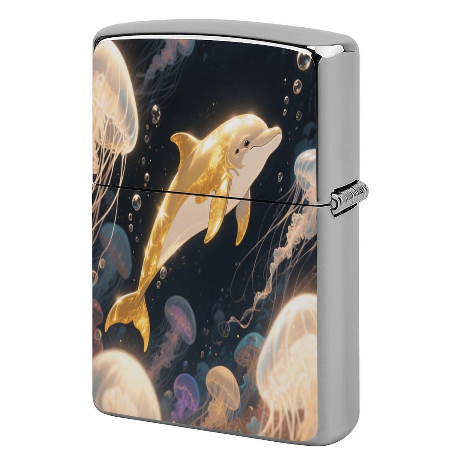 Btcowzrv Style Golden Dolphin Metal Lighter Case Sleeve Cover Holder