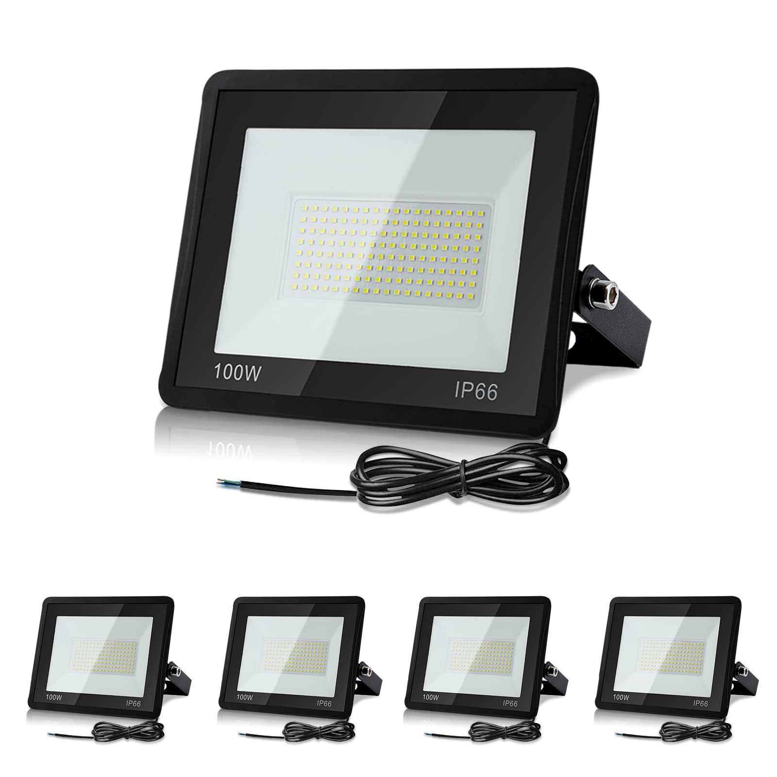 Lospitch 5 Faretti da esterno LED 100W, proiettori super luminosi 8500LM, faretti all'aperto a LED impermeabili IP66, bianco freddo 6000K illuminazione da parete per stadio, decorazione del giardino