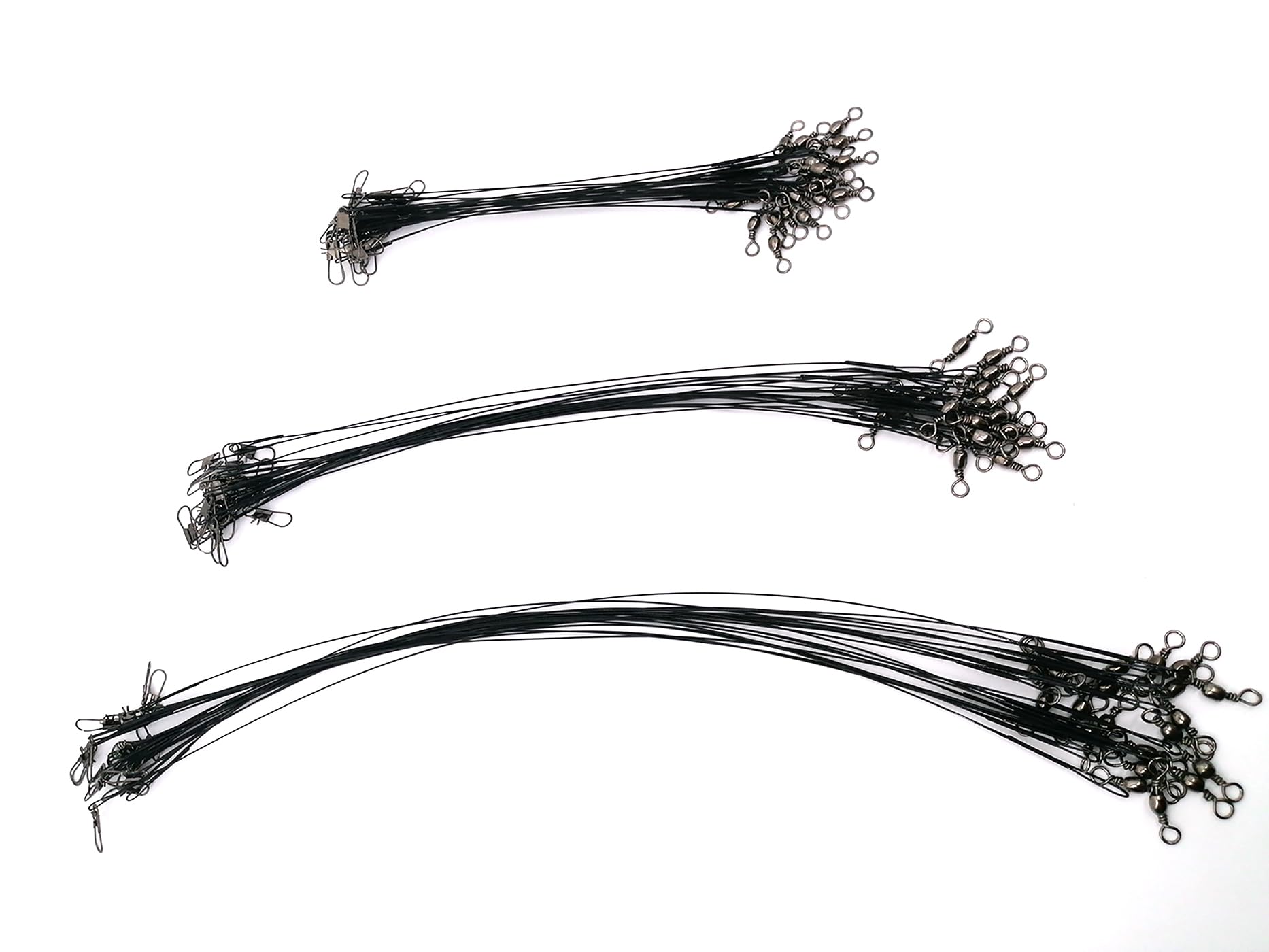 60Pcs Fishing Wire Leaders,Nylon-Coated Fishing Line Wire Leaders with Swivels and Snaps Connect Lures Rig or Hooks, for Saltwater and Freshwater15cm 25cm 30cm (Black)