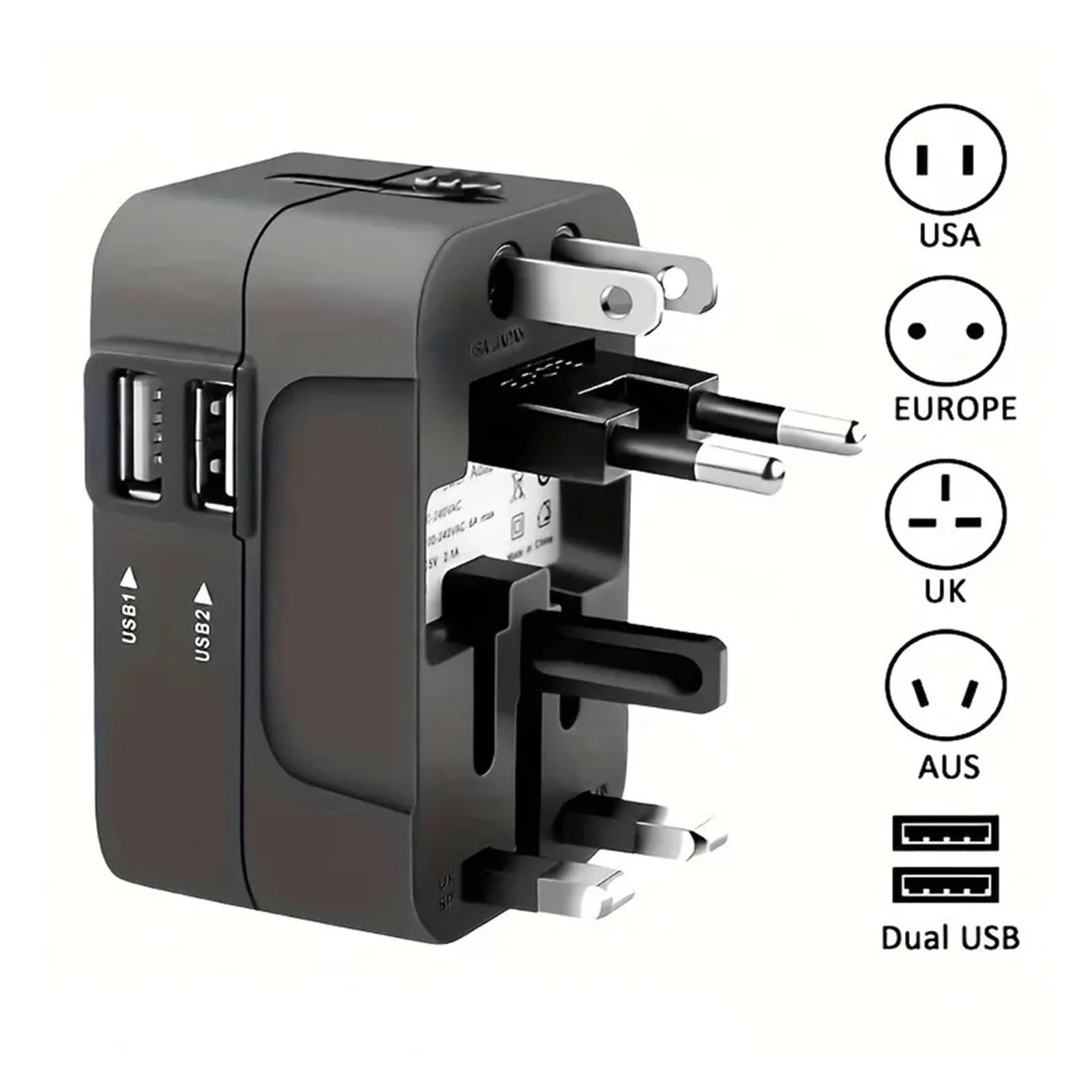 Adattatore CA da viaggio universale, presa EU/US/UK/AU con doppia USB(USB and Type c Ports)