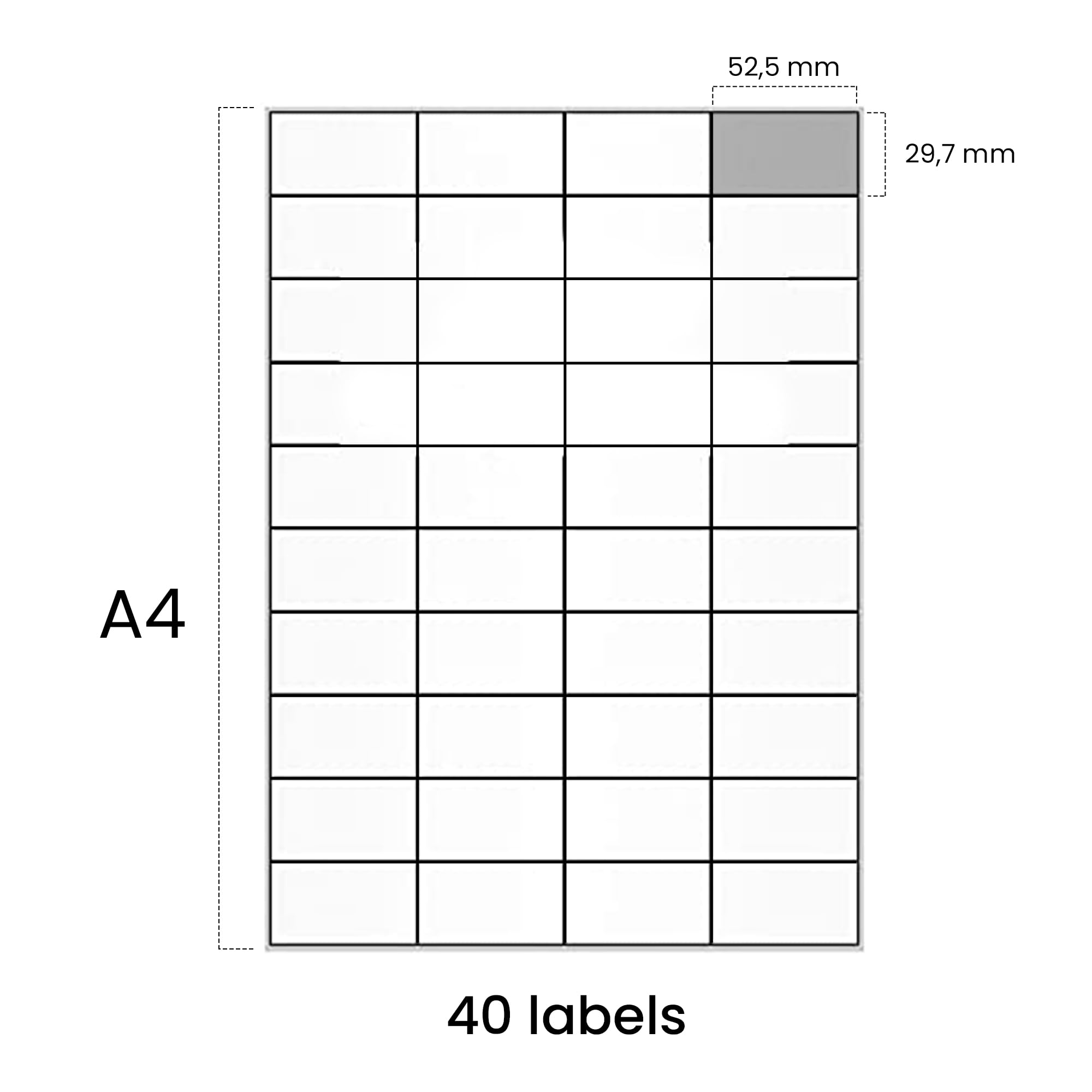 Hd-line Lot de 20 paquets d'étiquettes universelles 52,5 x 29,7 mm, 100 feuilles, 80 000 pièces, autocollantes, imprimables, en papier mat, vierges, 40 par feuille A4, blanc