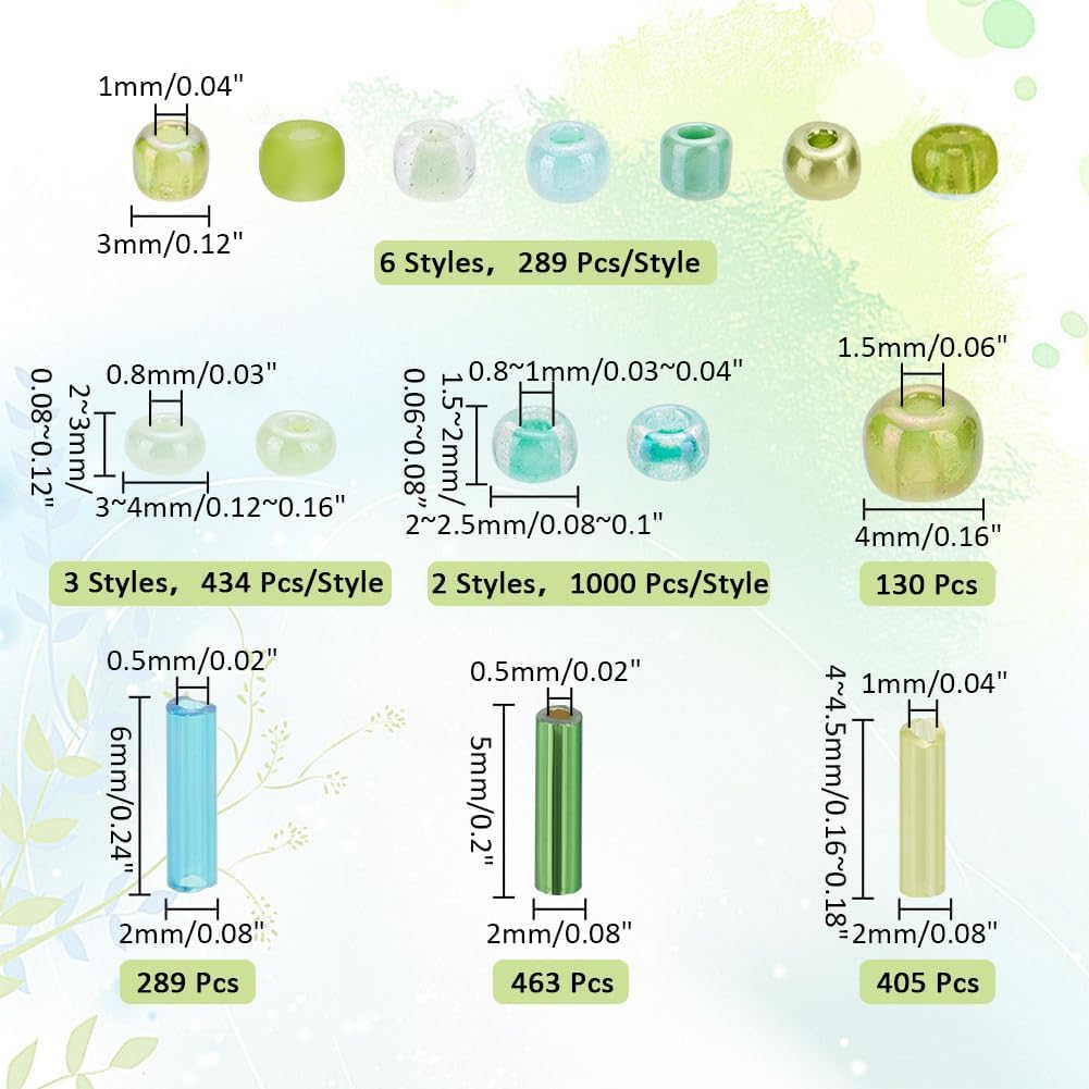 PH PandaHall 6178pcs 15 Colors Green Series Glass Seed Beads 5021pcs 2~4mm Glass Round Beads 1157pcs 4~6x2mm Tube Beads Kit Bugle Beads Loose Spacer Bead for Bracelet Necklace Jewelry Making - Image 2
