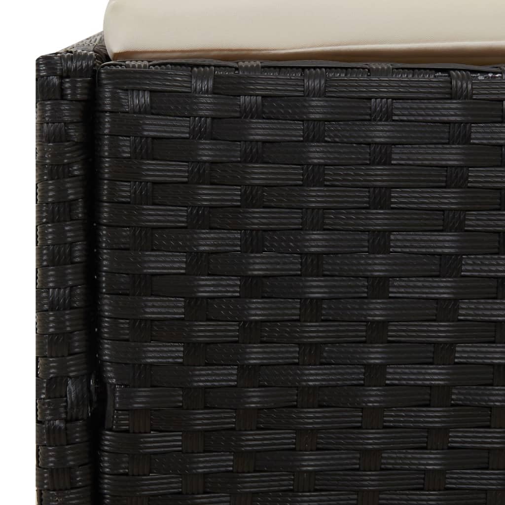 Lettino da giardino con tetto pieghevole, nero, 200 x 114 x 128 cm, in polyrattan, con tetto e protezione solare, per terrazza, balcone, piscina, spa, relax all'aperto