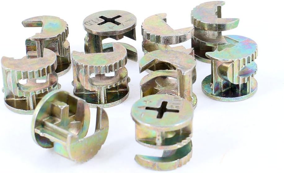 10 Pcs Nuts Cross Head 0.6" Diameter Copper Tone Metal Cabinet Connect Panel Nuts Cam Fittings