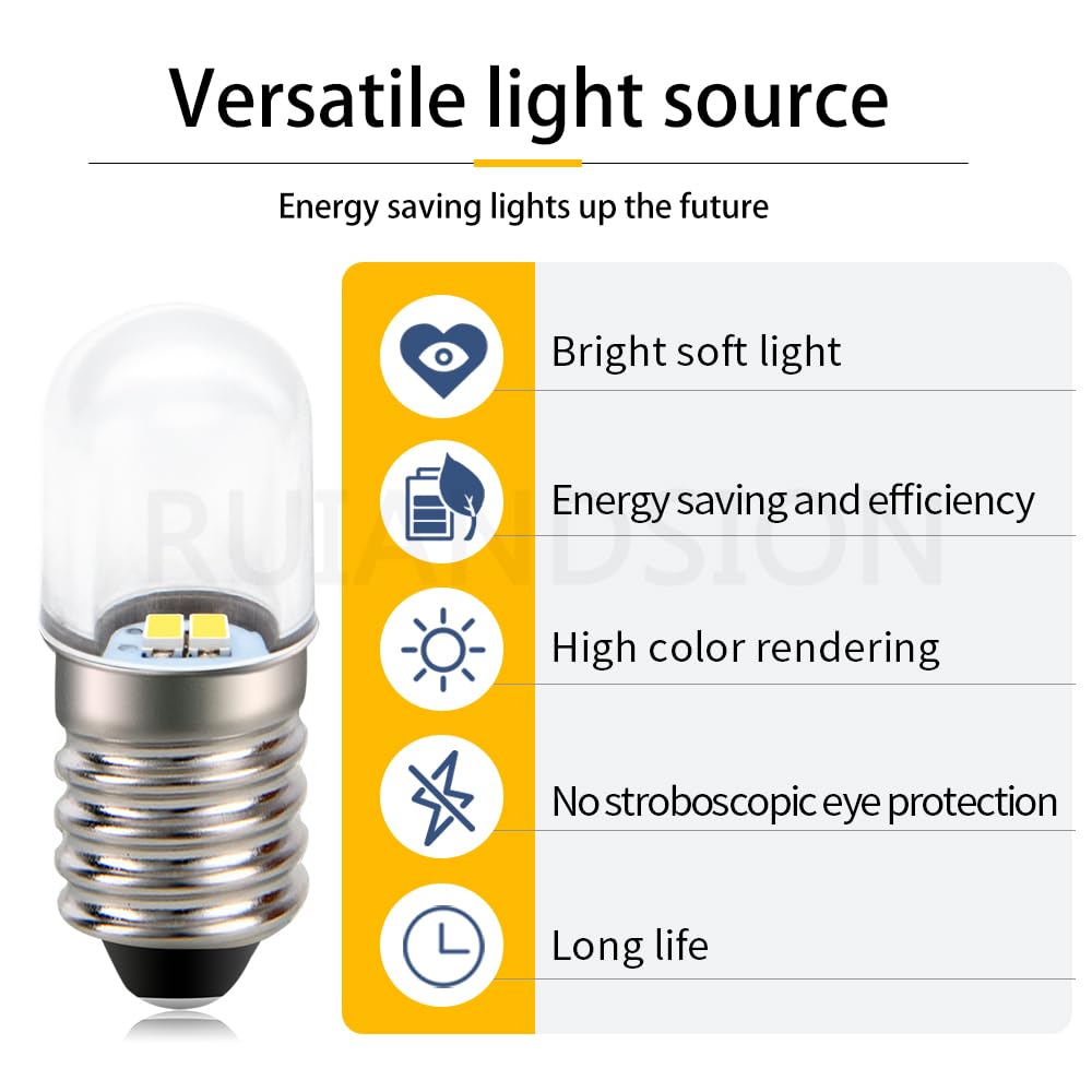 Ruiandsion Zamienne mini żarówki LED E10 białe 220V, zestaw 40 sztuk. Do oświetlenia paneli sterujących i sygnalizacji starej elektroniki